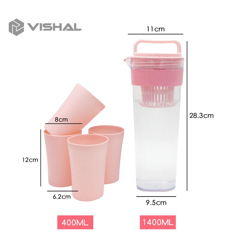 VISHAL Teko Air Panas Dan Dingin Set Dengan Cangkir Plastik Teko Pitcher Water Water Jug Infused VS