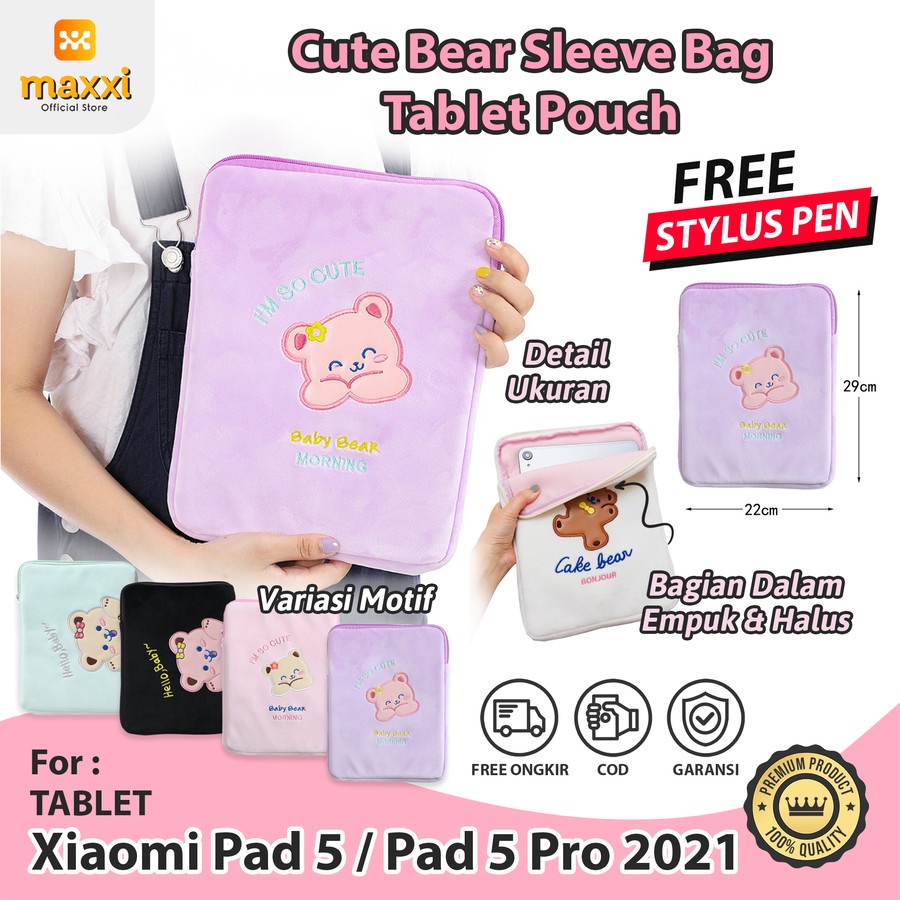 Xiaomi Pad 5 / Pro 2021 Mi Tablet Sleeve Pouch Pelindung Tas Lucu Cute Bear Bag Kid Kids Anak Motif