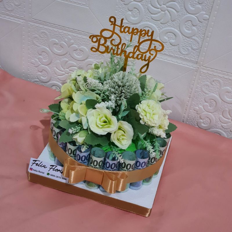 Hadiah Ultah Kado Ulang Tahun Birthday Gift Artificial Flower | Money Cake Kue Uang