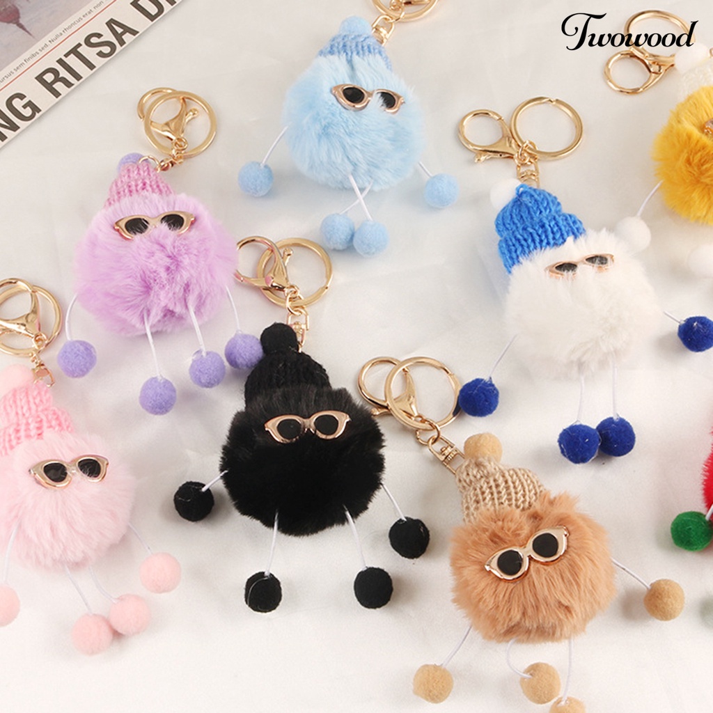 Twowood Gantungan Kunci Pompom Bulu Imitasi Untuk Wanita