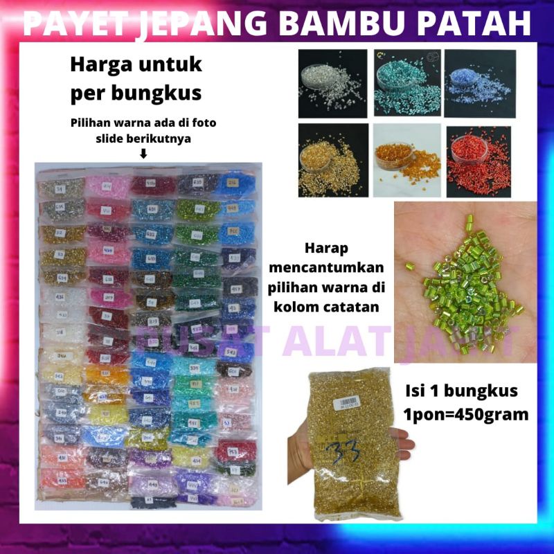 Payet jepang patah bambu mute manik payet kebaya dress per 1 pon