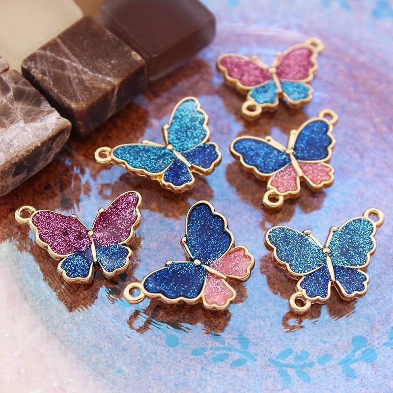 10pcs Liontin Kupu-Kupu Enamel Handmade Bahan Alloy Warna Emas Untuk Membuat Perhiasan DIY Butterfly