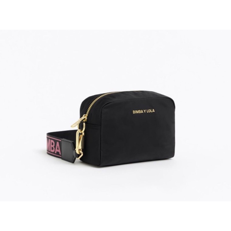 READY STOCK Bimba Y Lola tas selempang authentic parasut black strap pink small hitam