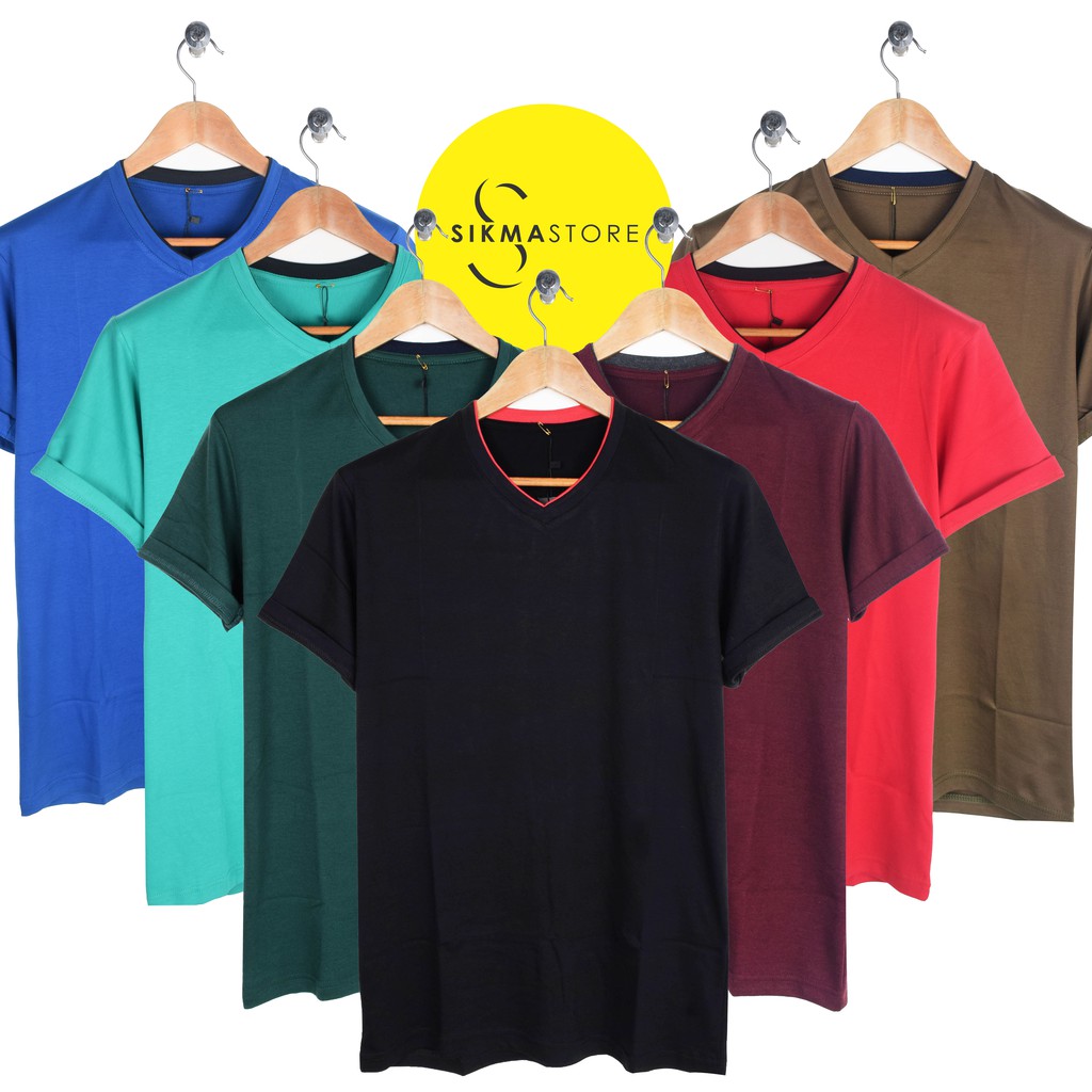 Kaos Polos VNeck Pria/Cowok Kerah V/ Kaos Polos Distro Krah V-Neck Distro Harga Murah