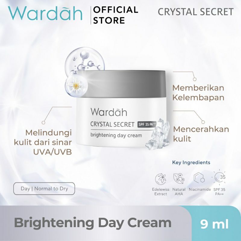 WARDAH CRYSTAL SECRET BRIGHTENING DAY CREAM 9ML ~ ORIGINAL 100%