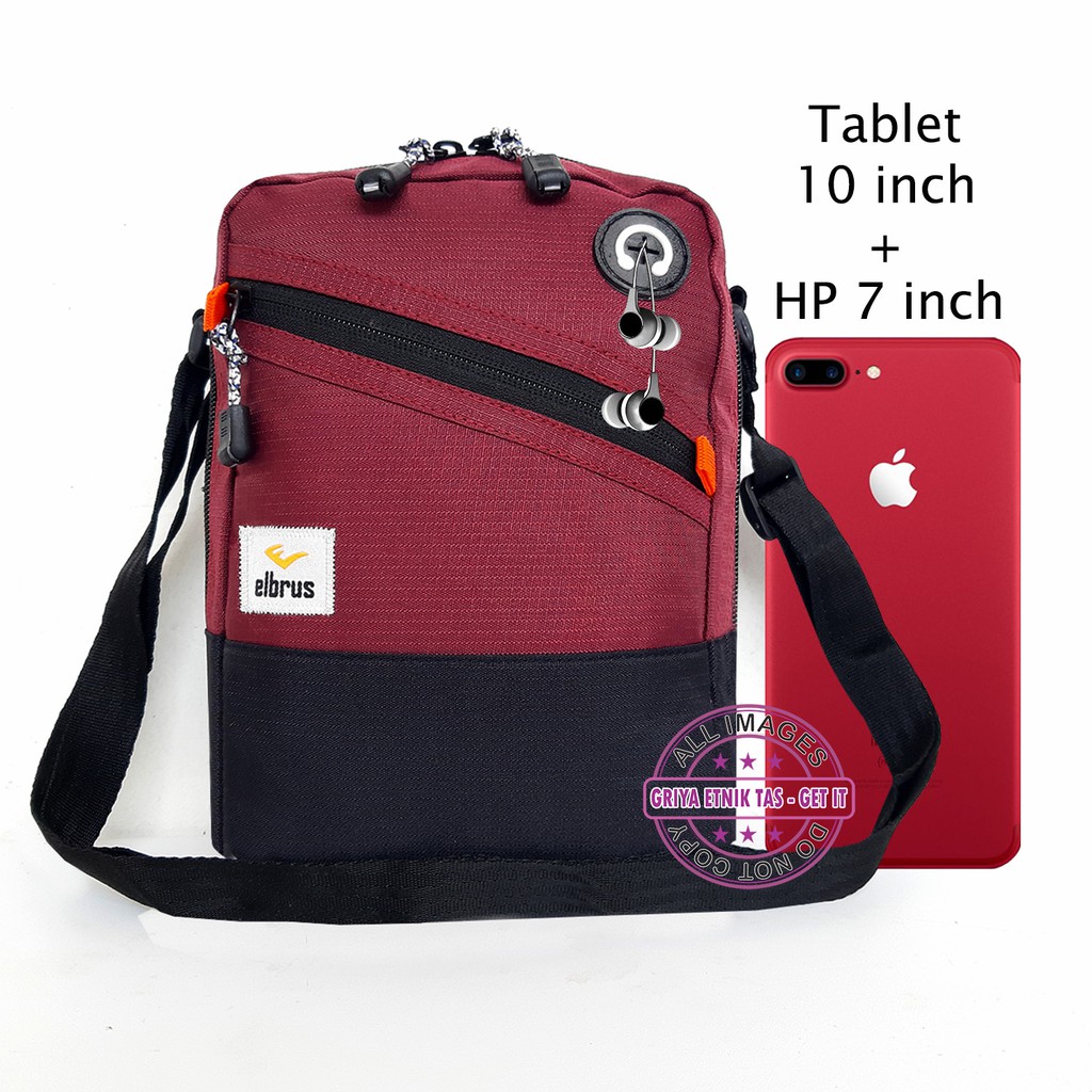 Tas HP 7 inch - Tas Selempang Pria Tablet Elbrus Port Headset - Tas Slempang Pria Zip Miring