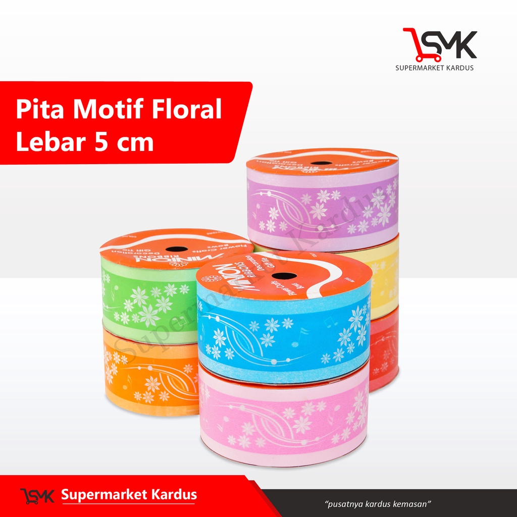 

Pita Motif Floral ( 2" / 5 cm ) PER ROLL pita/pitakado/pitamotif/hampers/tali