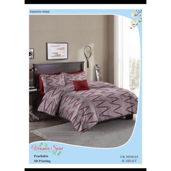 sprei microtex motif zigzag abu merah
