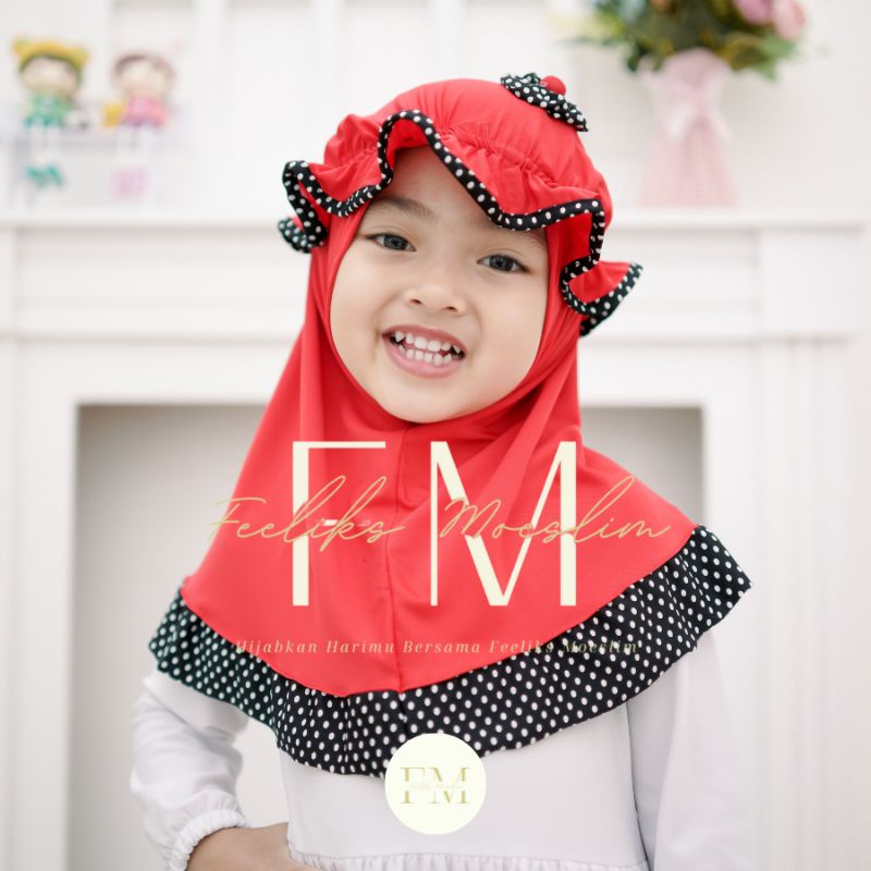 Hijab Anak Topi List Polka / Hijab nyaman lucu murah kualitas PREMIUM