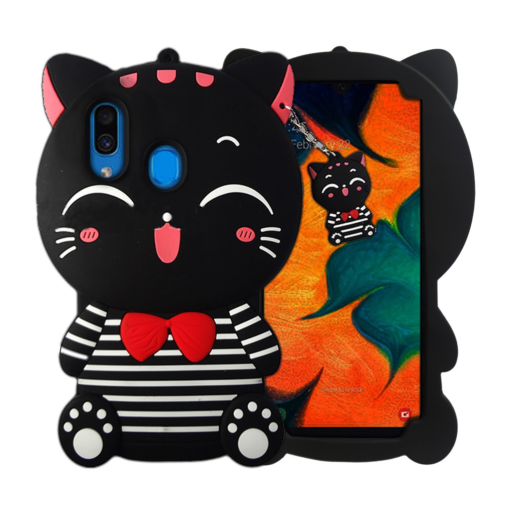 Case Boneka Samsung Galaxy A10/A50/A50S/A30S Soft Case 4D Karakter Black Cat Smile