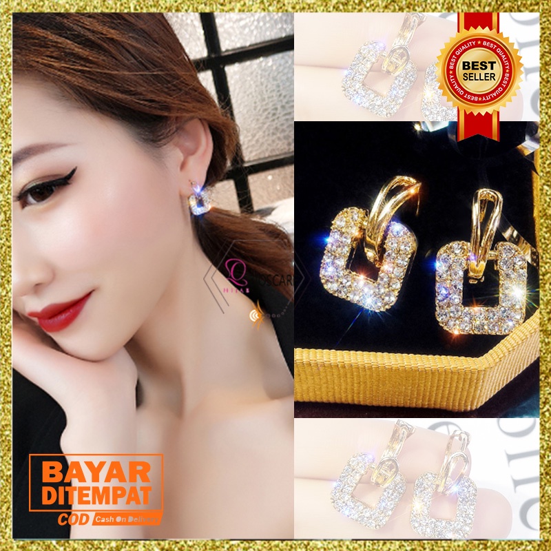 ANTING KOREA WANITA ANTING TITANIUM ANTI KARAT ANTING TUSUK BENTUK SQUARE DIAMOND ANT25