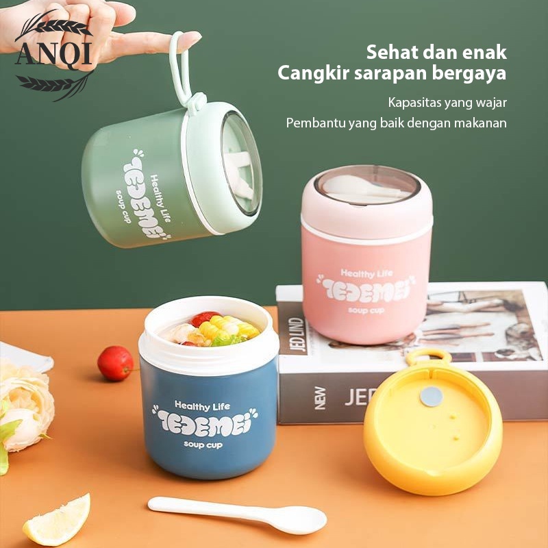 ANQI 1888 Gelas Soup &amp; Ice Multifungsi + Sendok Anti Tumpah BPA Free VS-77