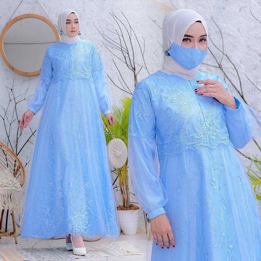 (Free Masker Brukat) SELVINA Gamis Terbaru Busui Satin mix Brukat Tile Mutiara Kombinasi / Maxi Dress Wanita Size S-M, L , XL, XXL / Gamis Pesta / Gamis Kondangan