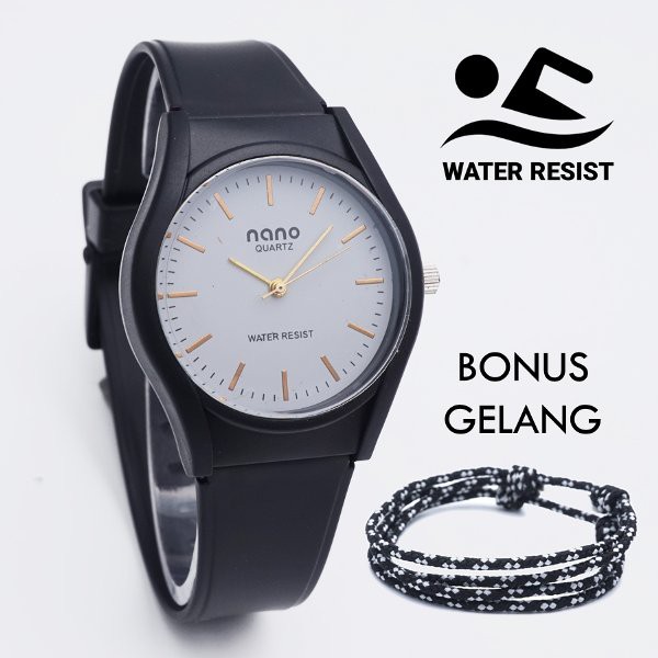 JAM TANGAN WANITA NANO 1037 ANTI AIR WATER RESIST PROOF BONUS GELANG UNTUK KADO HADIAH