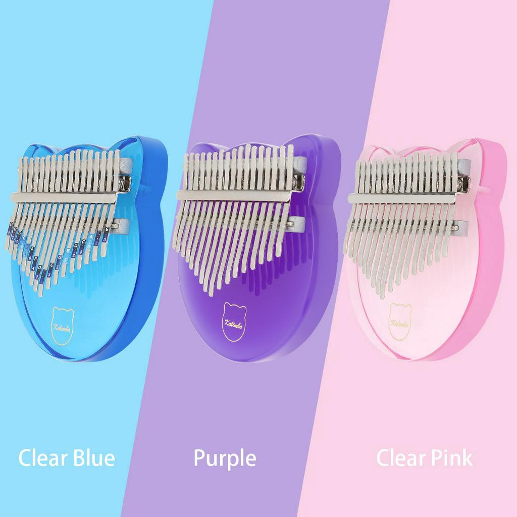 17 Key Kalimba Transparent Cat Face Shape Thumb Piano Mbira Pink Blue Purple Optional