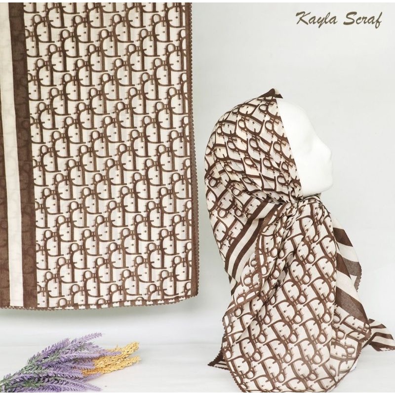 segi empat motif leser cut voal premium/jilbab segi empat motif dior terbaru