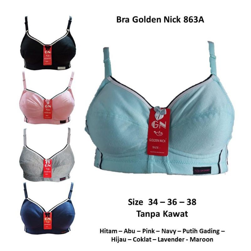 GOLDEN NICK Bra Sport Katun 863 Sport Bra Busa tipis Tanpa Kawat