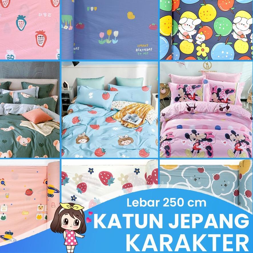 ♧ KAIN SPREI KATUN JEPANG MOTIF KARAKTER ANAK, HATI, ASTONOUT, MOBIL, BUNGA, BUAH LEBAR 250 METERAN 