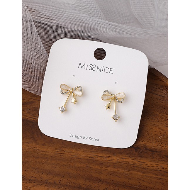 LRC Anting Tusuk Fashion Bowknot Drop Oil Bow Five-pointed Star P71861