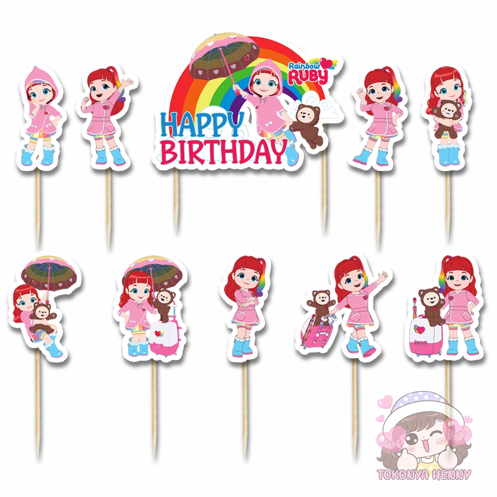 Topper Cake Hiasan Kue Ulang Tahun Anak motif RAINBOW RUBY (b)