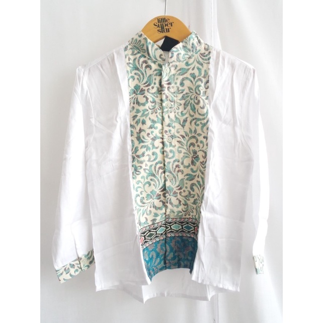Baju Koko 2Tone White Batik Cream / Baju Koko Shirt 2 Tone / Baju Koko Anak / Baju Koko Anak Lengan 