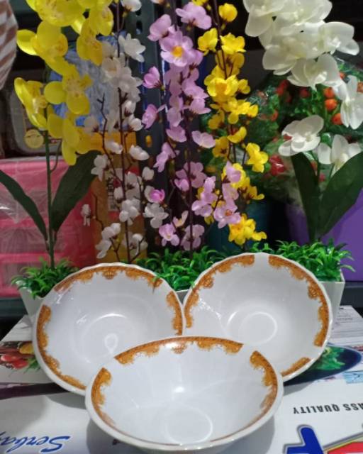 3 pcs Mangkok  lilia  keramik motif mahkota  7 inch