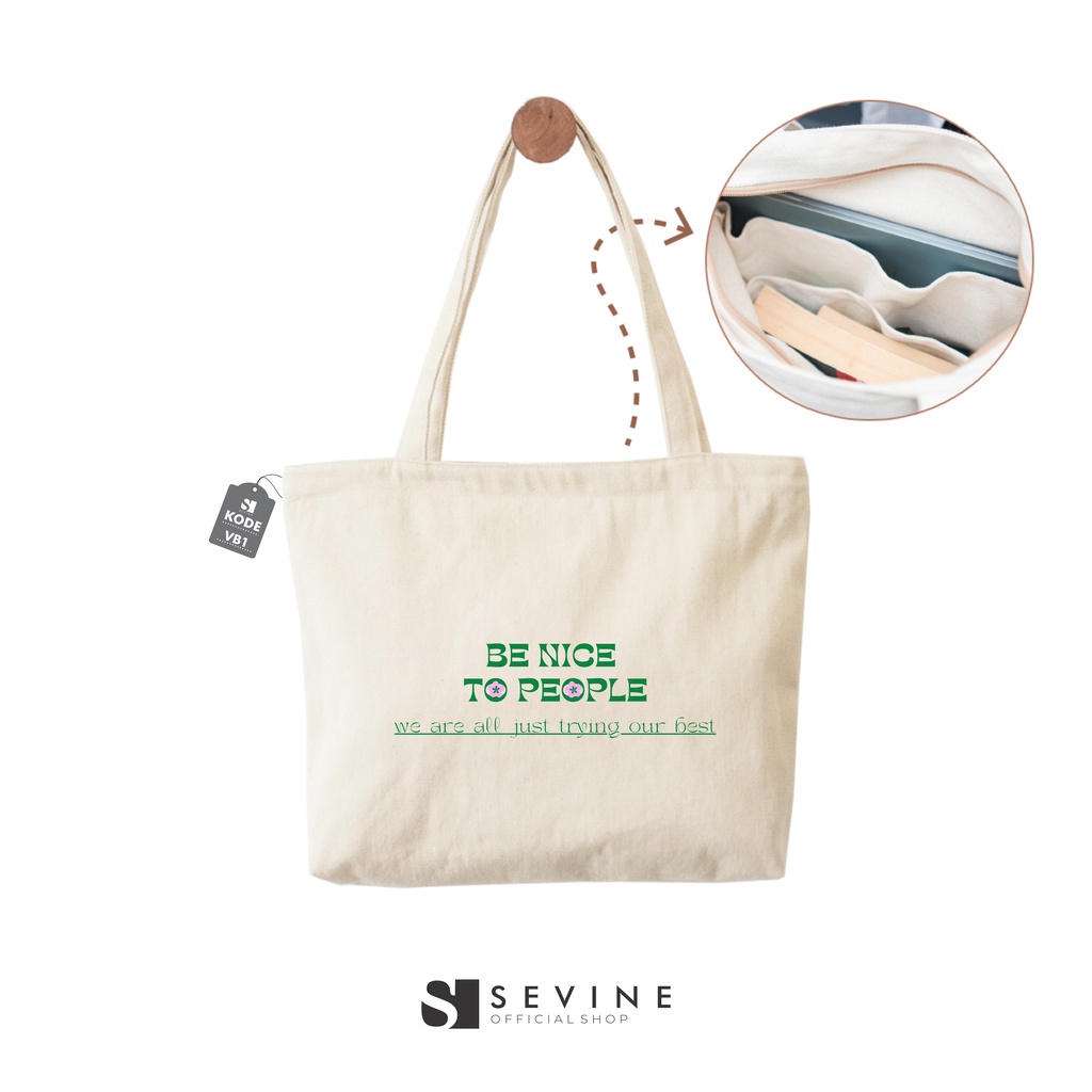 Sevine Tote Bag Kanvas Emily Resleting Kantong Tas Wanita Kuliah Sekolah Fashion Laptop Totebag Kerja Quotes Vintage Aesthetic - VB