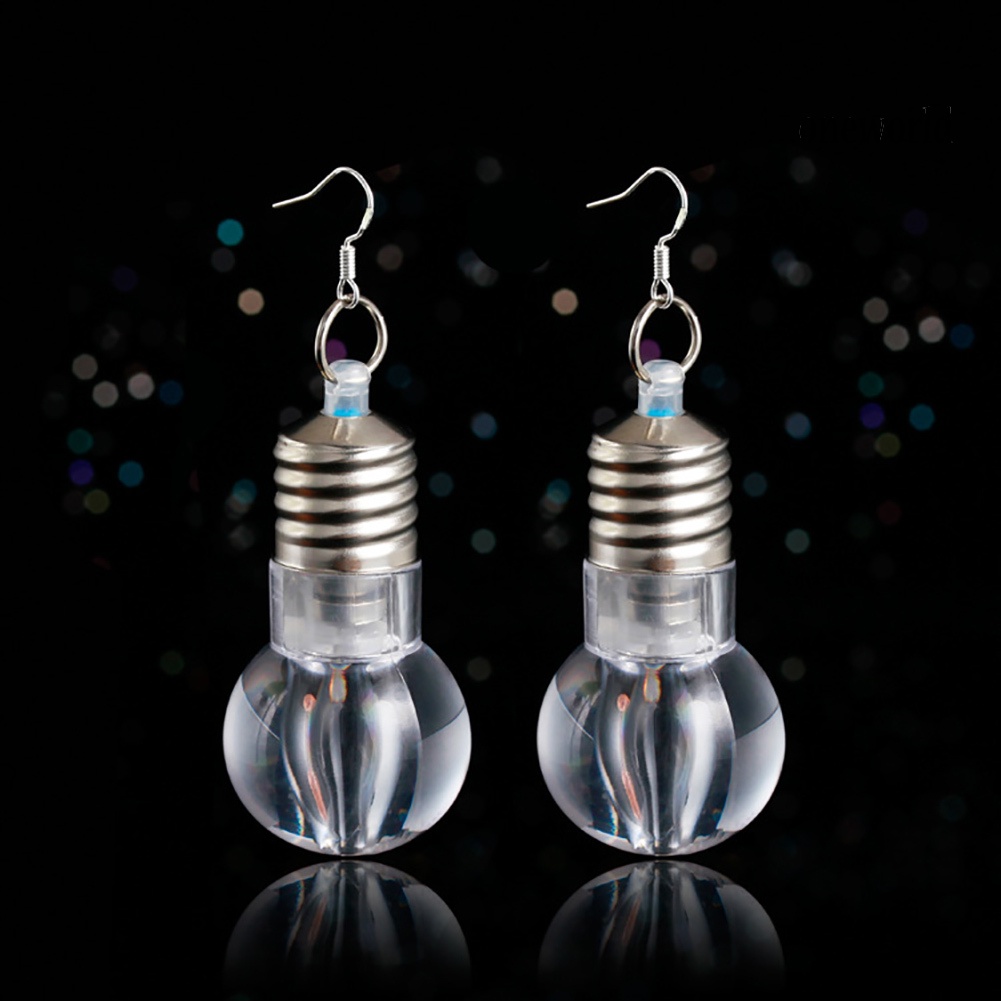 OW@ Silver Plated LED Bulb Lighting Hook Earrings Party Pub Club Women Jewelry Decor