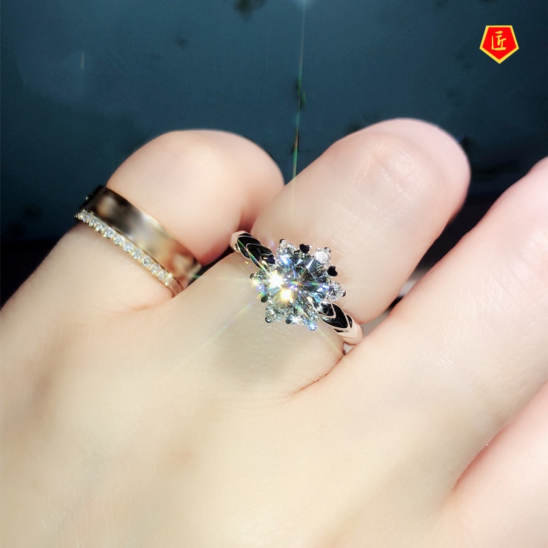 [Ready Stock]New 2 Karat Moissanite Flower Twist Arm Opening Ring