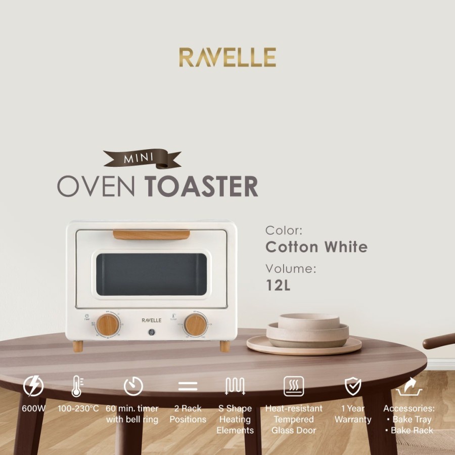 Ravelle REO12 Oven Listrik Toaster 12L - Korean Oven Toaster - Cokelat