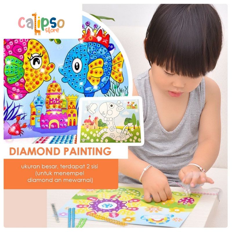  Big Diamond Painting Stiker Manik 2in1 Mewarnai dan Menempel Sticker Diamond Prakarya Kerajinan Tangan