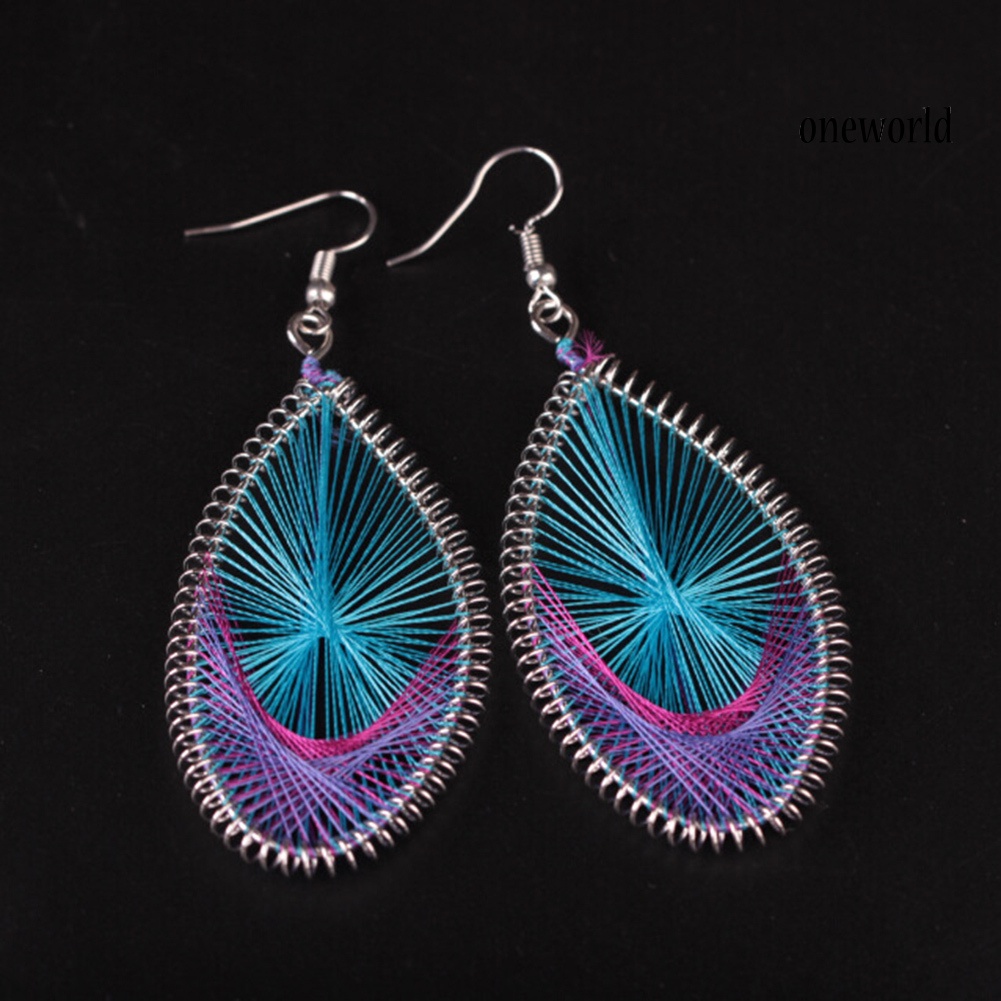 OW# Bohemian Women Multicolor Silk Geometric Water Drop Hook Earrings Jewelry Gift