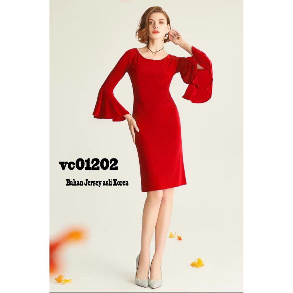 DRESS / MINI DRESS BAHAN JERSEY KOREA LENGAN PANJANG MODEL TEROMPET