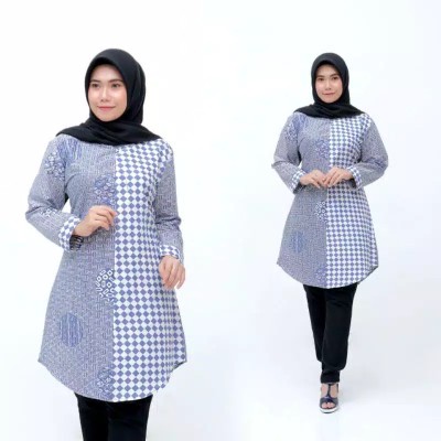Paling Laris Manis Tunik Batik Wanita Motif Printing Indigo Kekinian