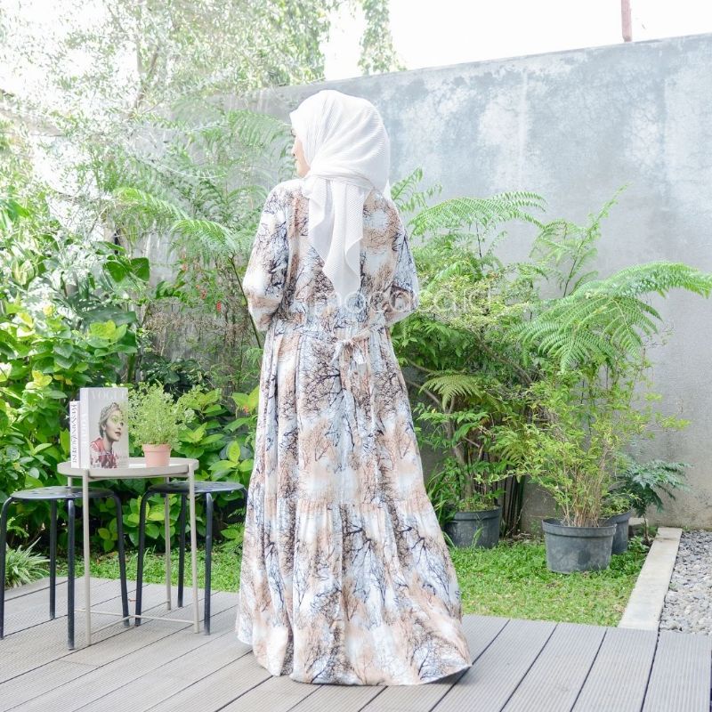 Home Dress Busui Friendly Bahan Katun Rayon Premium Adem Cocok buat ke pantai tali pinggang lengan karet motif akar root