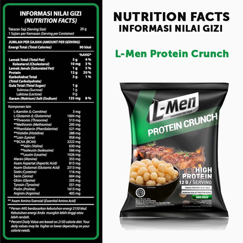 L-Men Protein Crunch BBQ Beef 20 gr Snack Diet Fitness High Protein Lmen