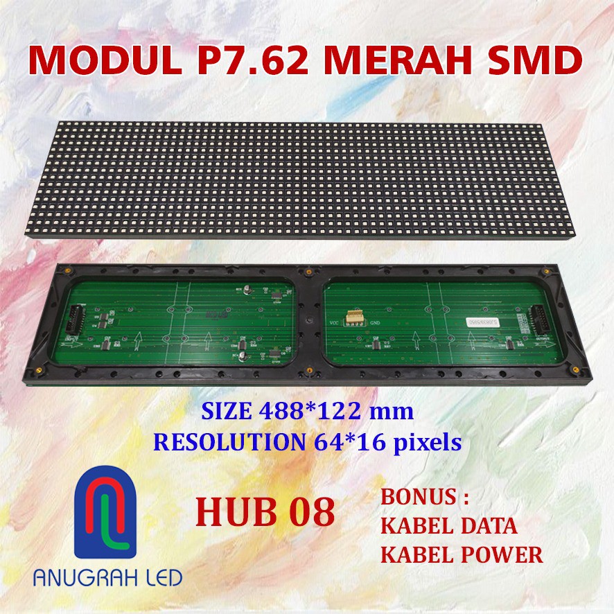 MODUL Panel Led P7.62 P7,62  F5 F5.0 SMD matrix MERAH indoor 16x64px RG