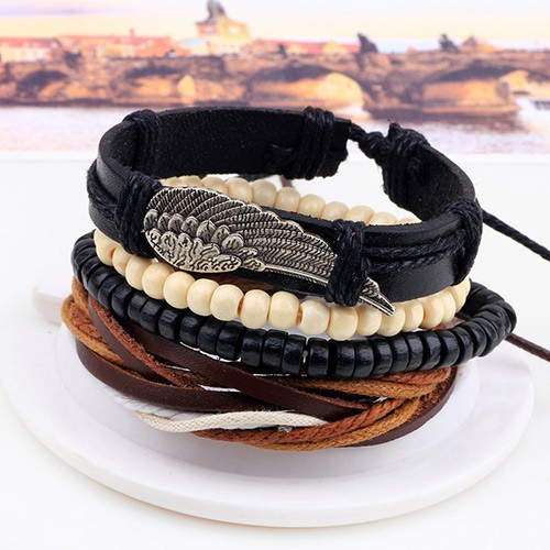 LRC Gelang Tangan Personality Black Meatl Wing Decorated Hand-woven C66623