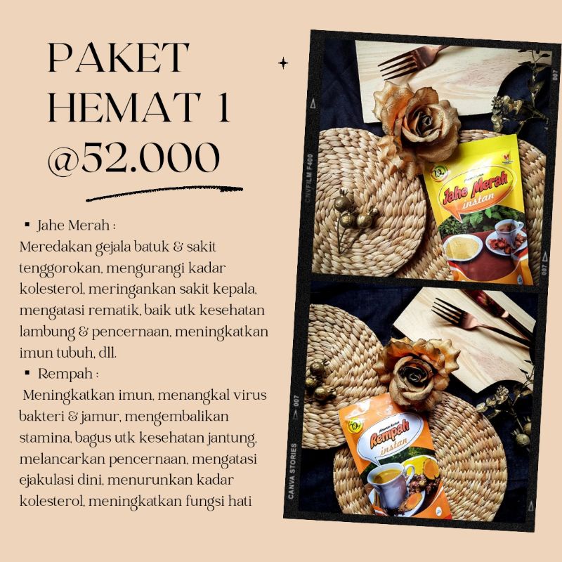 

Paket hemat 1 (jahe merah instan+rempah instan)