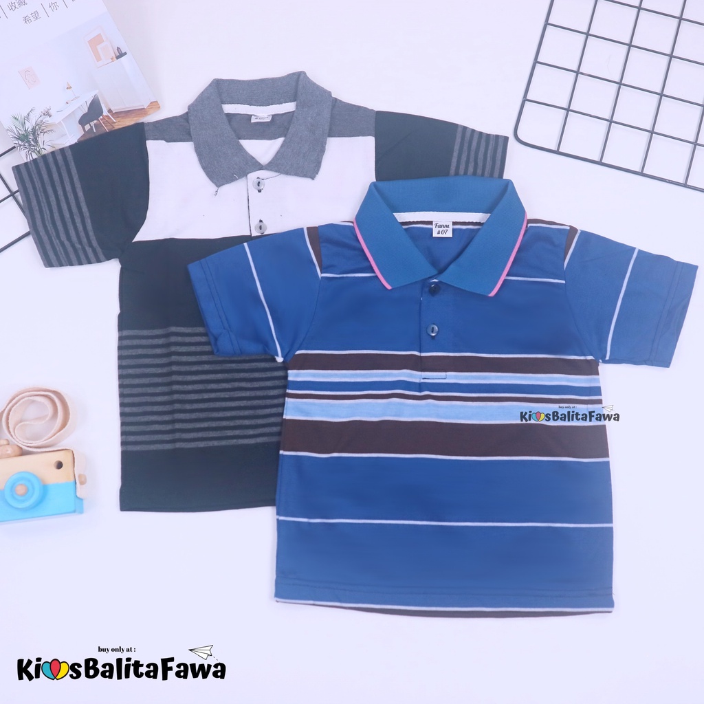 Kerah Salur T-Shirt Anak Laki uk 1-12 Tahun / Kaos Atasan Baju Adem Lengan Pendek Harian Salur