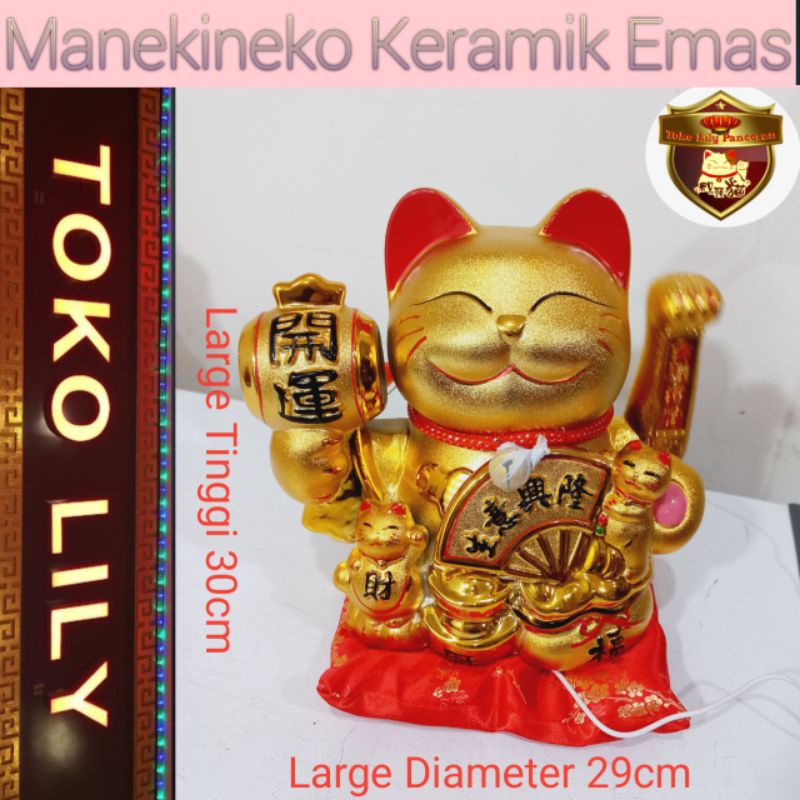 Maneki Neko Kucing Hoki Keramik Emas