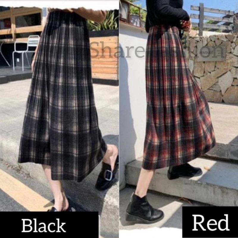 (Bisa COD) Rok midi import | Rok kotak midi | Rok midi lebar | Rok midi