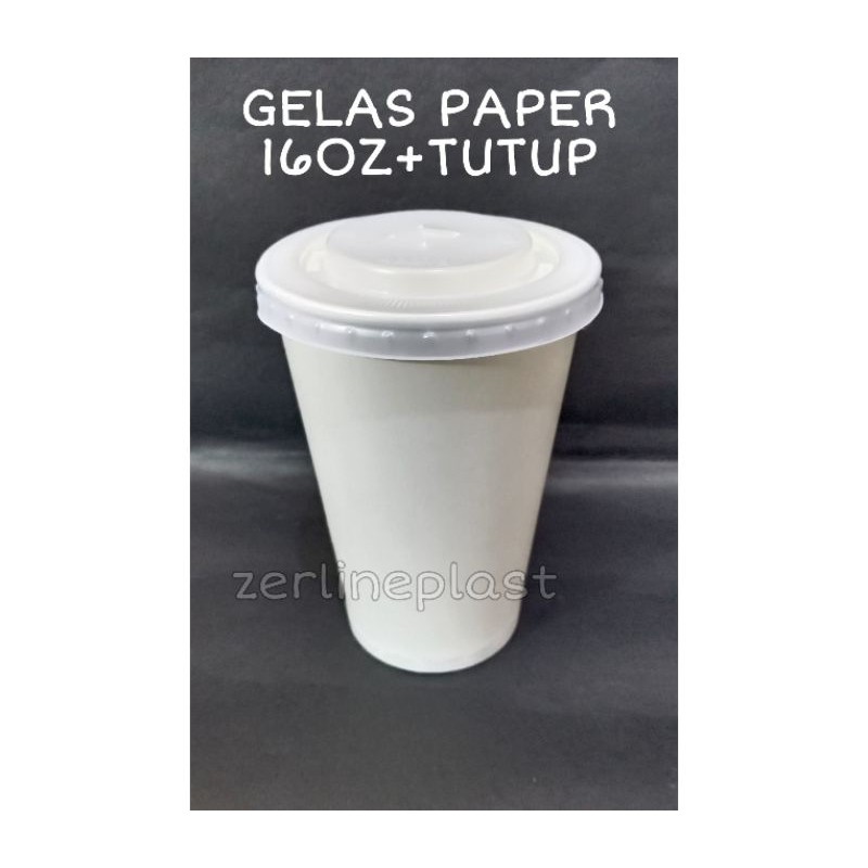 Gelas Paper UNV 16oz &amp; Tutup POLOS (gelas kertas &amp; tutup) @50pcs