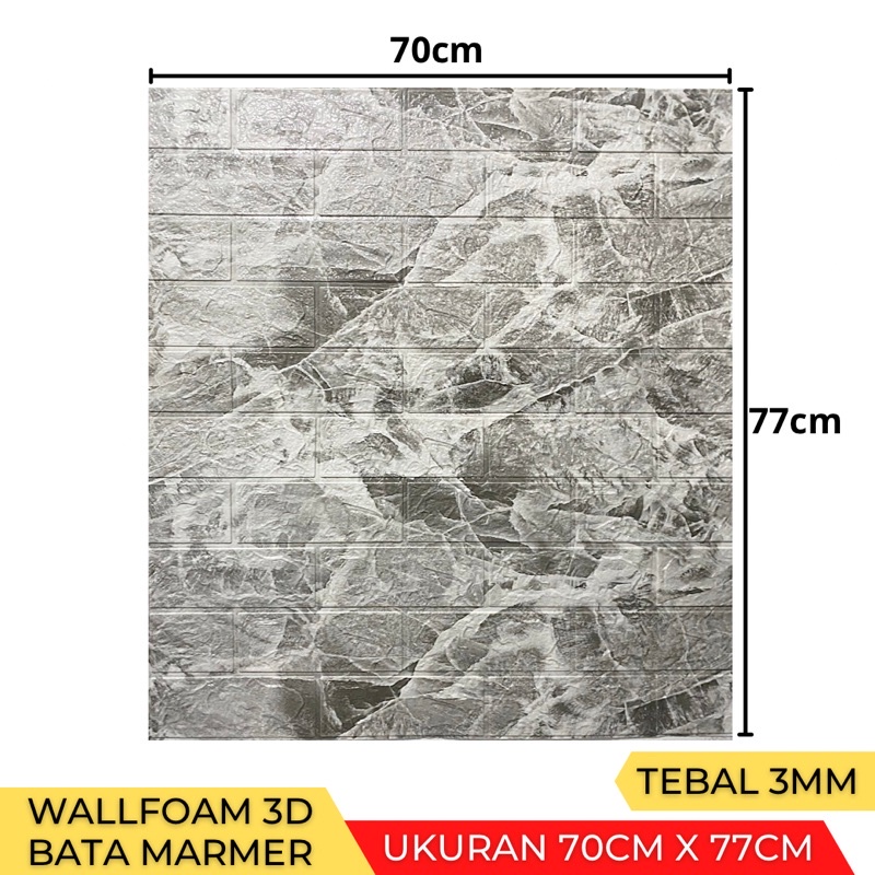 Wallpaper Stiker Dinding 3D Foam Batu Bata Brick 70 x 77cm-Bata Marble