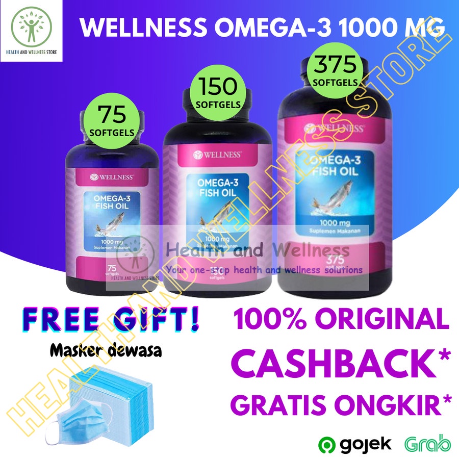 Wellness Omega 3 Omega-3 Fish Oil 1000 Mg 375 Softgels Kapsul Lunak