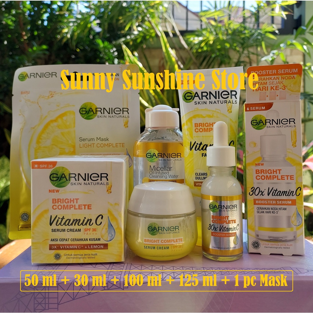 [5 PCS] Paket Skincare Garnier Bright Complete Kulit Kusam Flek Hitam Bekas Jerawat | Bundle Vitamin