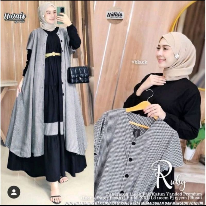 Gamis wanita terbaru/rubby set 2in1/gamis polos musim/gamis murah