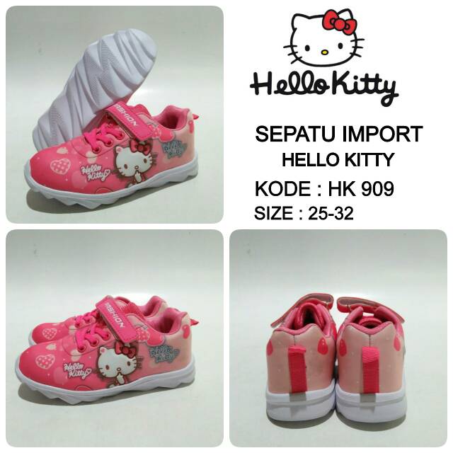 Sepatu sekolah import anak perempuan hello kitty 909 fushia murah import