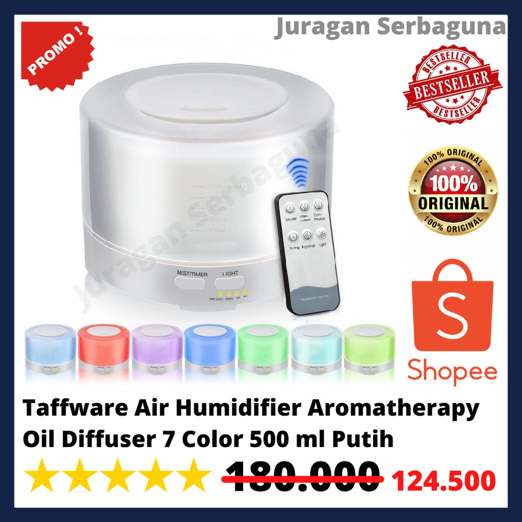 Taffware Air Humidifier Aromatherapy Oil Diffuser 7 Color 500 ml - Putih - HUMI H14A - White