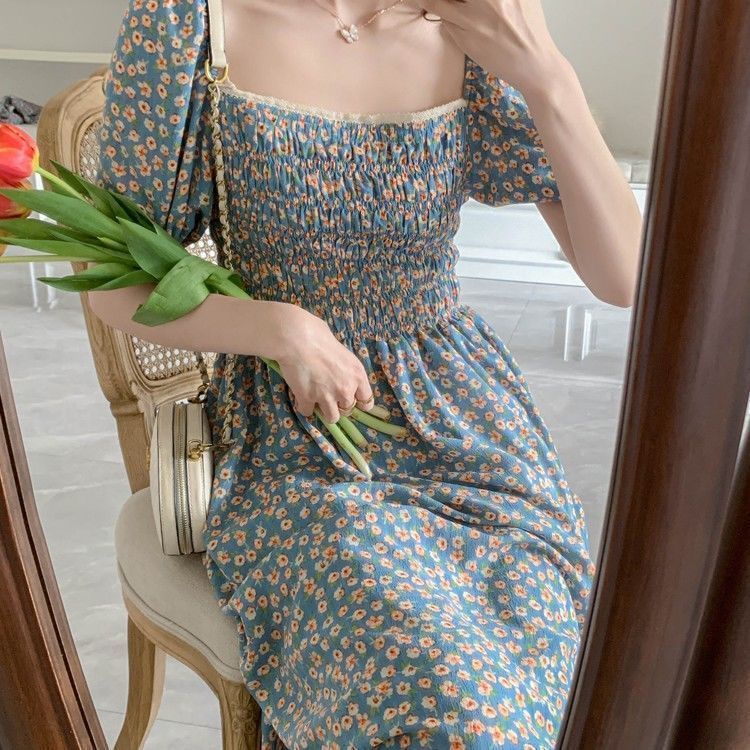 [COD] LB - New arrival korean dress / Blue korean dress flower / Flower dress blue / D075